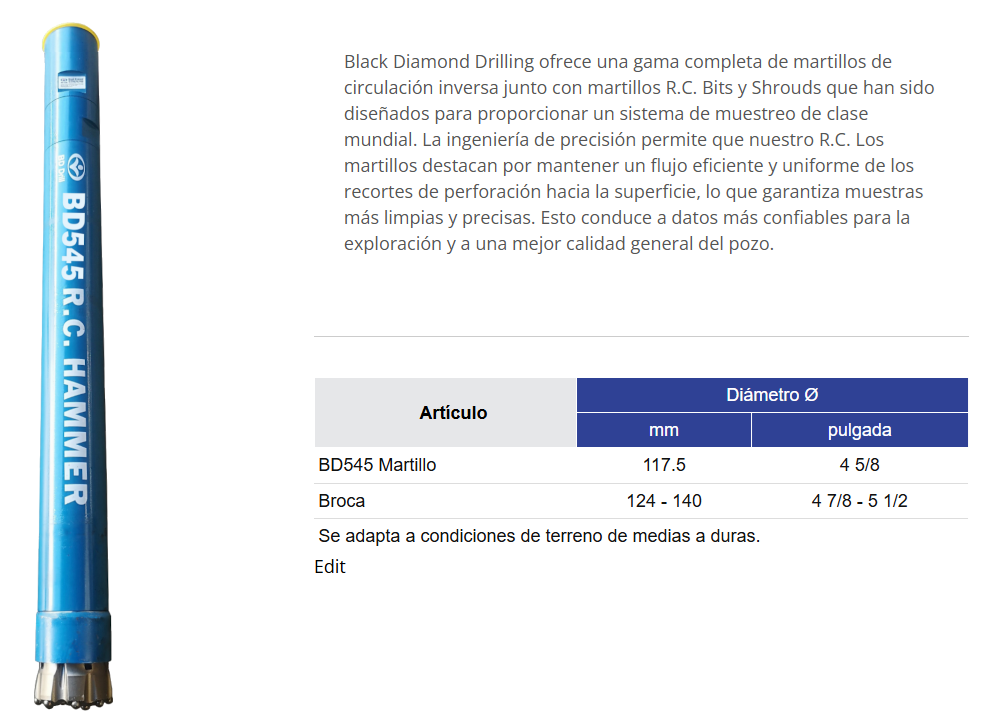 Black Diamond Drilling BD545 Martillo de circulación inversa
