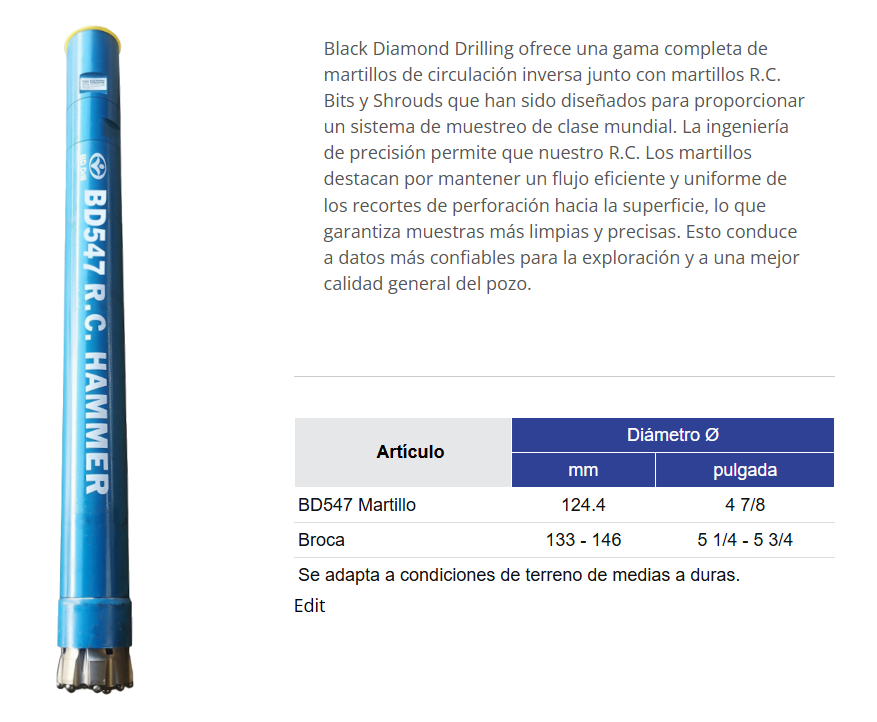 Black Diamond Drilling BD547 Martillo de circulación inversa